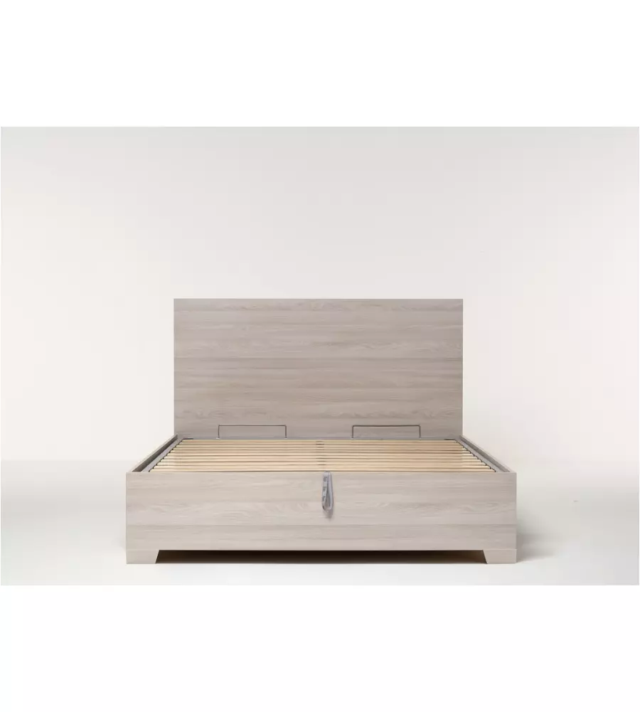 Letto matrimoniale "hi box" olmo naturale con rete, contenitore e piedini 160x190 cm